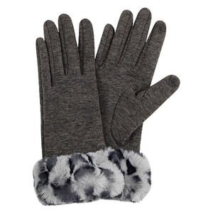 Gray Tech Gloves with Leopard Faux Fur Cuff Adult One Size NEW Winter